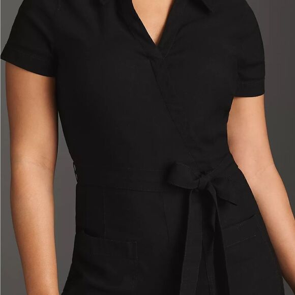 NWT Anthropologie Maeve Collette Wrap Black Jumpsuit  Sz 2 Petite Host Pick 🥰 - Picture 5 of 16